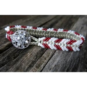 Cranberry Candy Cane - Galvanized Silver White and Red - Chevron Tennis Bracelet